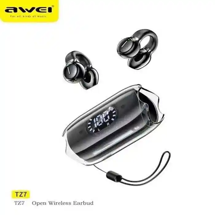 Awei TZ7 Soft Ear Clip-on Sports Wireless Headphones Bluetooth 5.3 Earphones Hifi Sound Earbuds With LED Digital Display